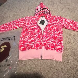 Double Pink shark camo bape hoodie